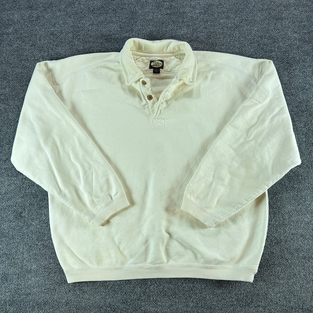 VTG Tommy Bahama Mens Cream Long Sleeve‎ Polo Sweatshirt Cotton Pullover Large
